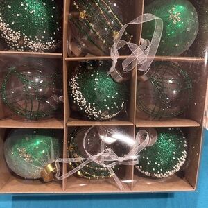 Green‎ and Gold Holiday Ornament Set 9 piece. NEW